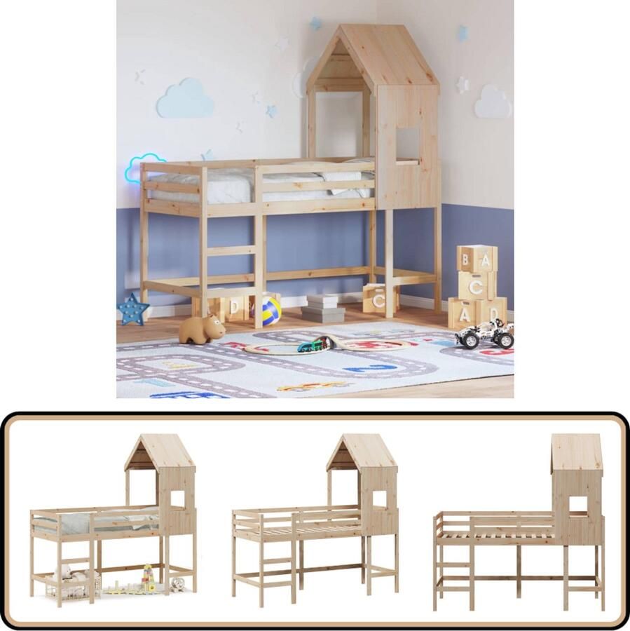 VidaXL Halfhoogslaper met ladder en bedhuis grenenhout 90x200 cm