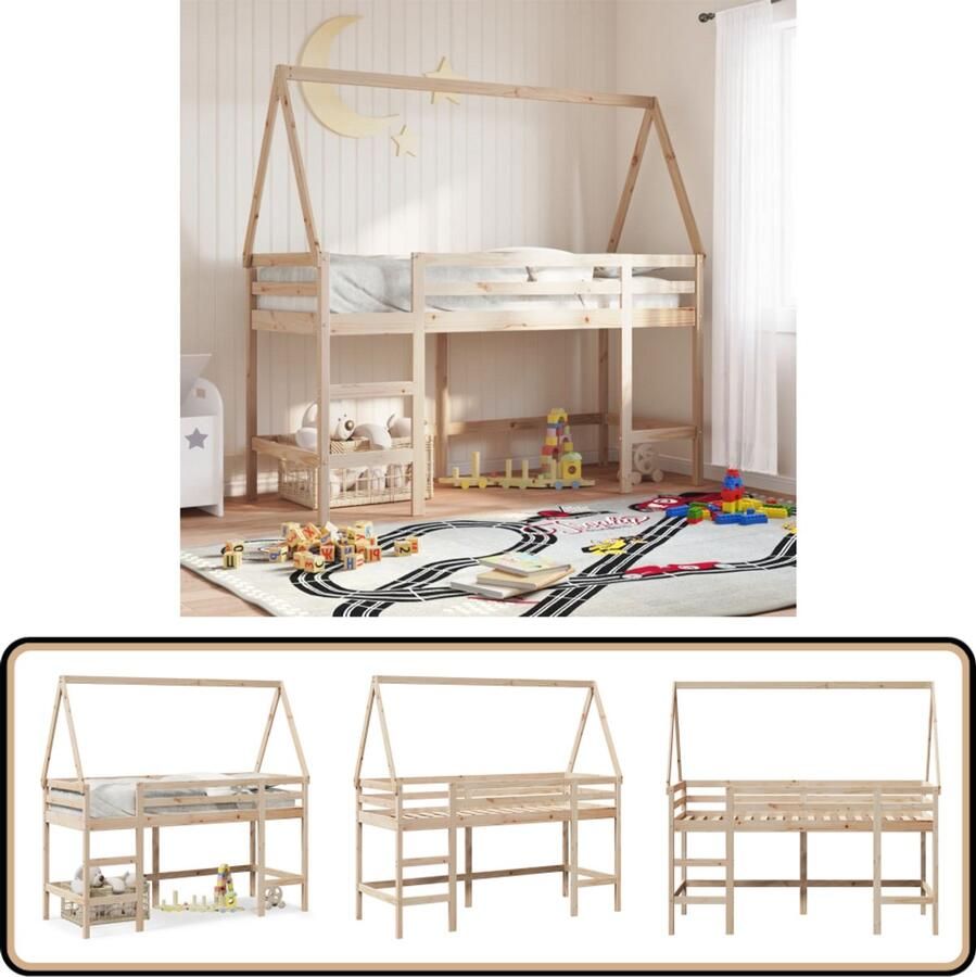 VidaXL Halfhoogslaper met ladder en bedhuis grenenhout 90x200 cm