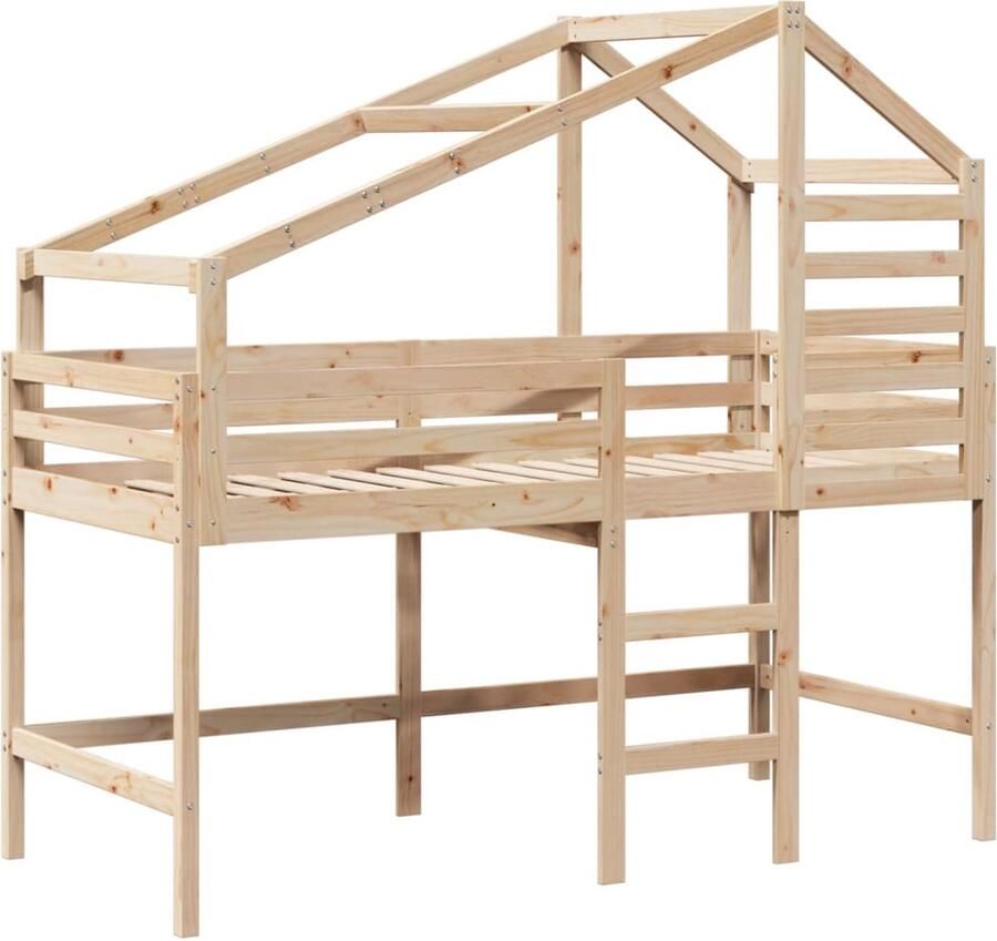 VidaXL Halfhoogslaper met ladder en bedhuis grenenhout 90x200 cm