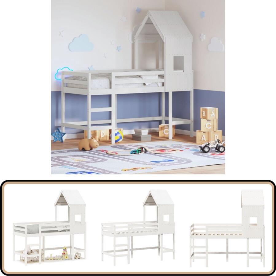VidaXL Halfhoogslaper met ladder en bedhuis grenenhout wit 80x200 cm
