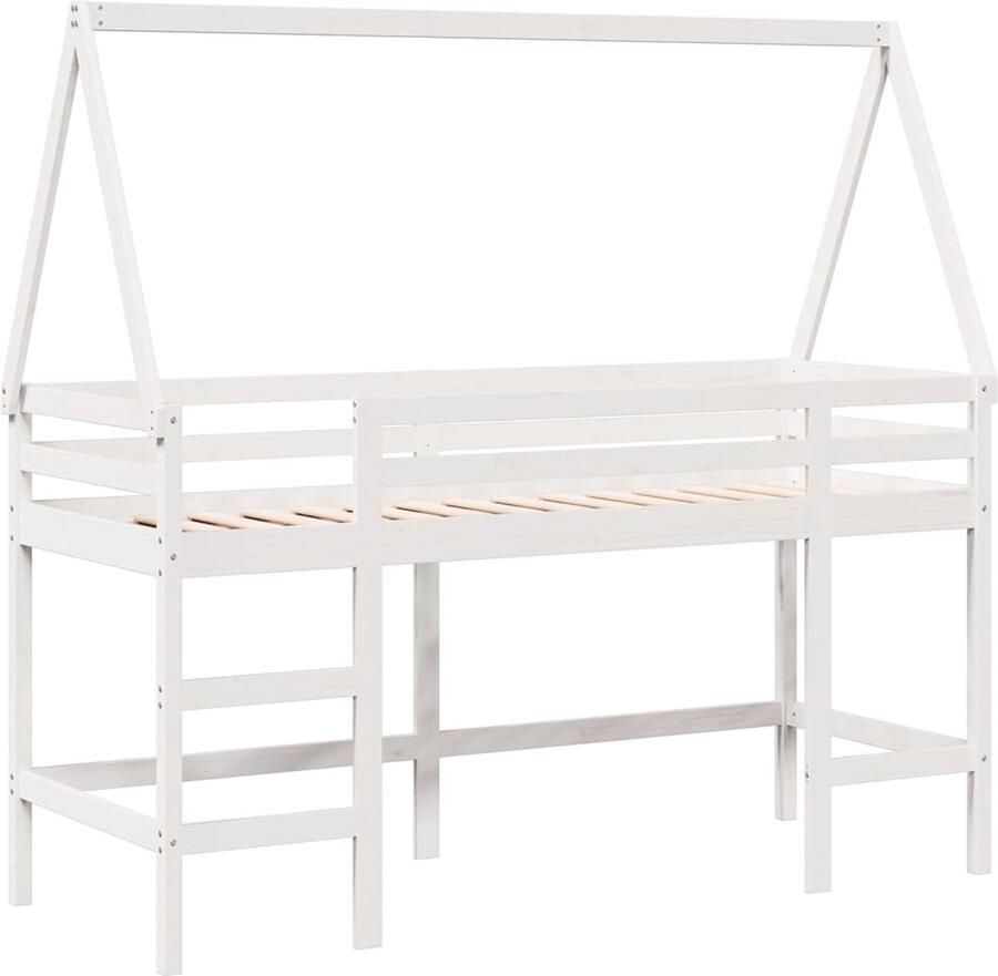 VidaXL Halfhoogslaper met ladder en bedhuis grenenhout wit 80x200 cm