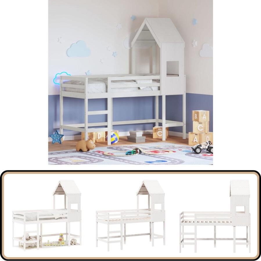 VidaXL Halfhoogslaper met ladder Wit 90x190 cm Hoogslaper Kidsbed Meubel Grenenhout Slaapkamers