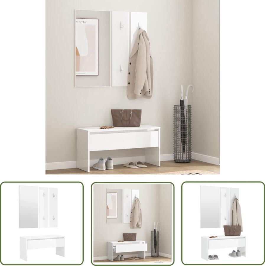The Living Store Gangkastenset Hoogglans wit 80 x 30.5 x 40 cm met lade bewerkt hout Gangkast Halkast Kast Opbergkast Meubels - Foto 2