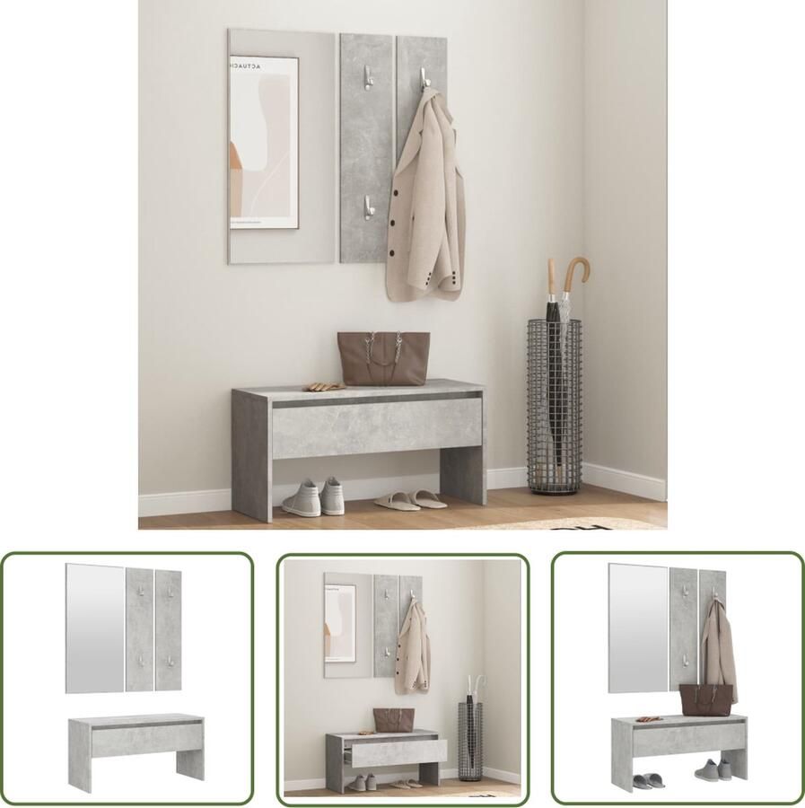 The Living Store Gangkastenset Betongrijs 80 x 30.5 x 40 cm Bewerkt hout en acryl Gangkast Halstandaard Kastje Bergruimte Houten Meubels Beton Grijs Vintage Style Modern Design Mirror Haakjes - Foto 2