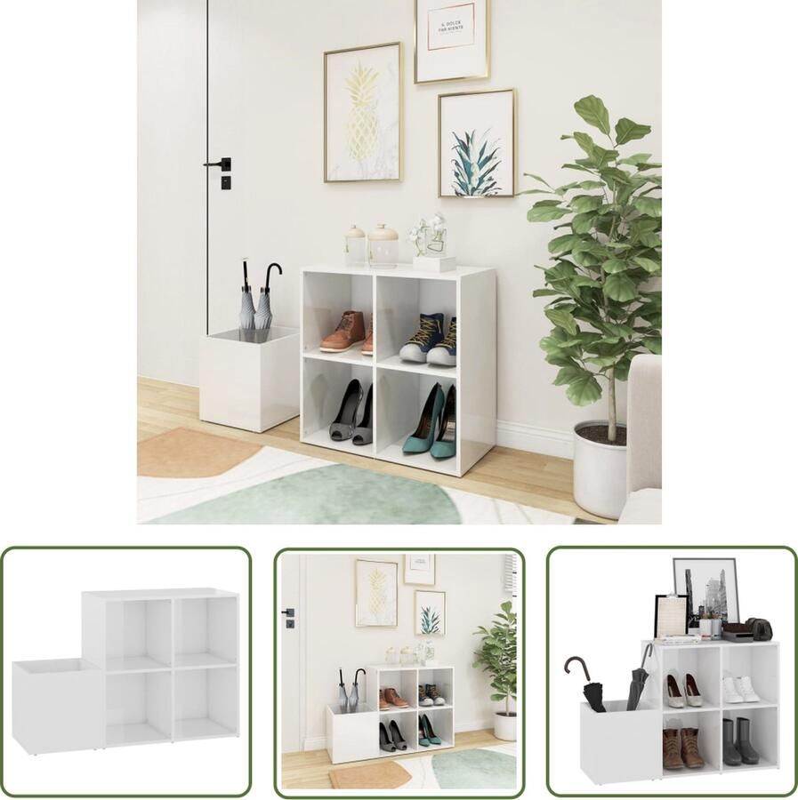 The Living Store Schoenenrek Opbergkast 105 x 35.5 x 70 cm Hoogglans wit Schoenenkast Halkast Schoenen Rek Schoenen Opbergt Organisatie - Foto 2