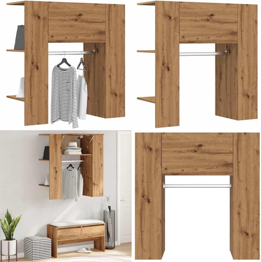 VidaXL Halmeubel 97 5x37x99 cm bewerkt hout artisanaal eikenkleurig Gangkast Gangkasten Gangmeubel Gangkast