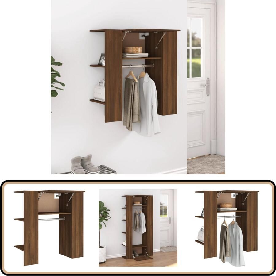 VidaXL Halmeubel 97 5x37x99 cm Bruin Eikenkleur Gangkast Kastje Entreehal Bergruimte Houten Kast