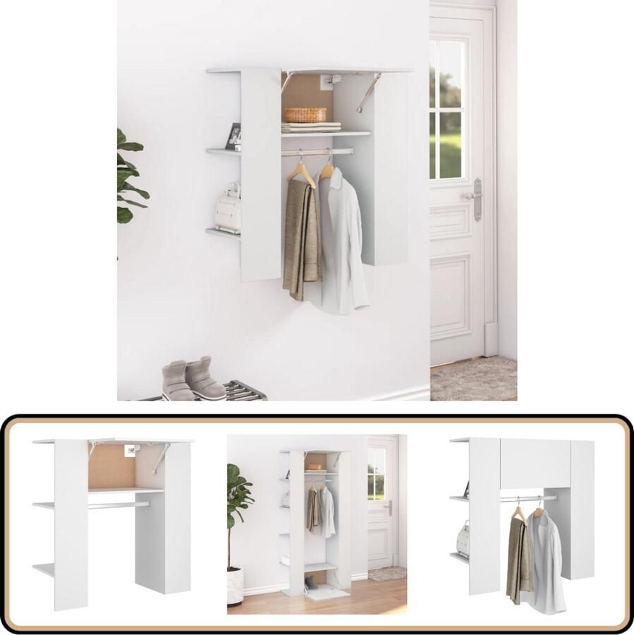 VidaXL Halmeubel Wit 97 5x37x99 cm Bewerkt hout Gangkast Kast Bergruimte Houten Kast Witte Kast