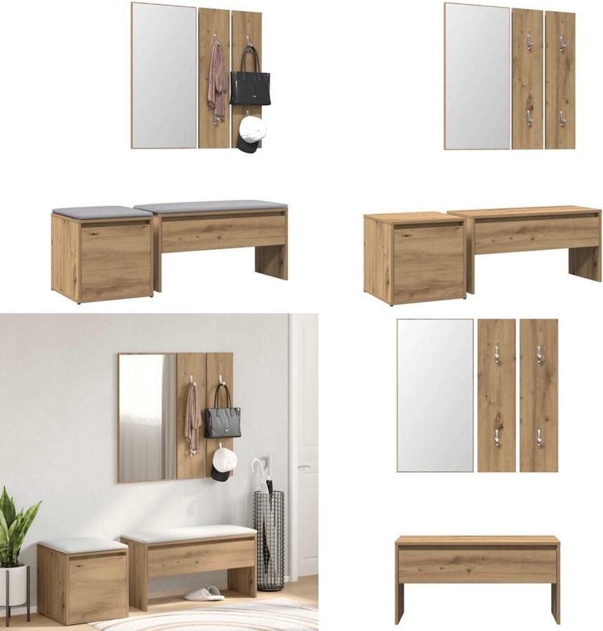 VidaXL Halmeubelset bewerkt hout artisanaal eikenkleur Halmeubelset Halmeubelsets Halmeubel Garderobeset