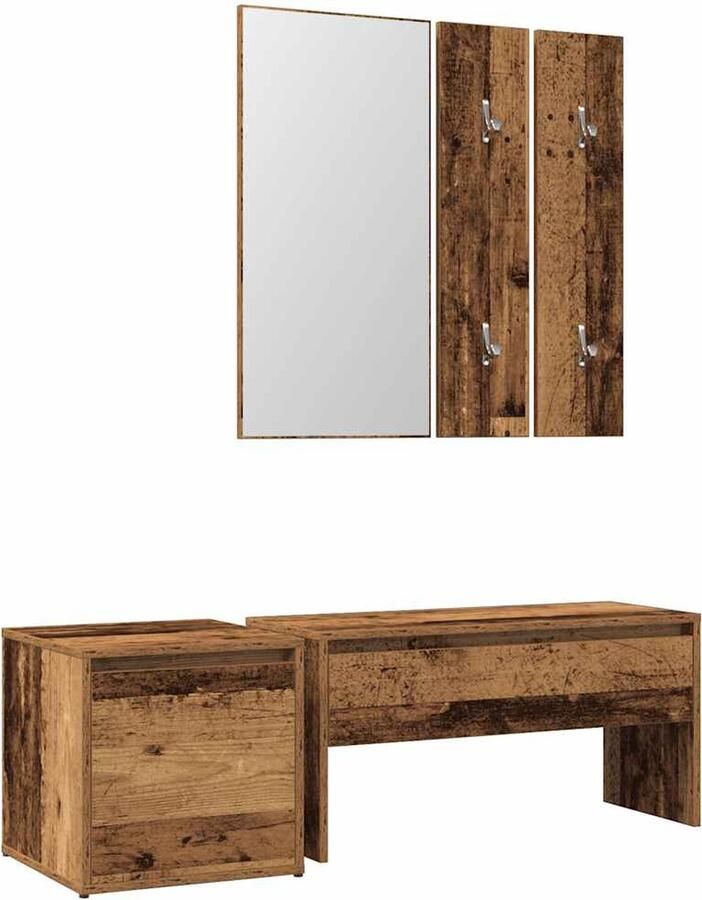 VidaXL Halmeubelset bewerkt hout oud houtkleurig