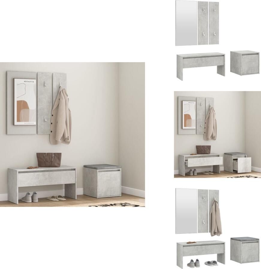 VidaXL Halmeubelset Halmeubelsets Halmeubel Garderobeset Garderobe set bewerkt hout betongrijs