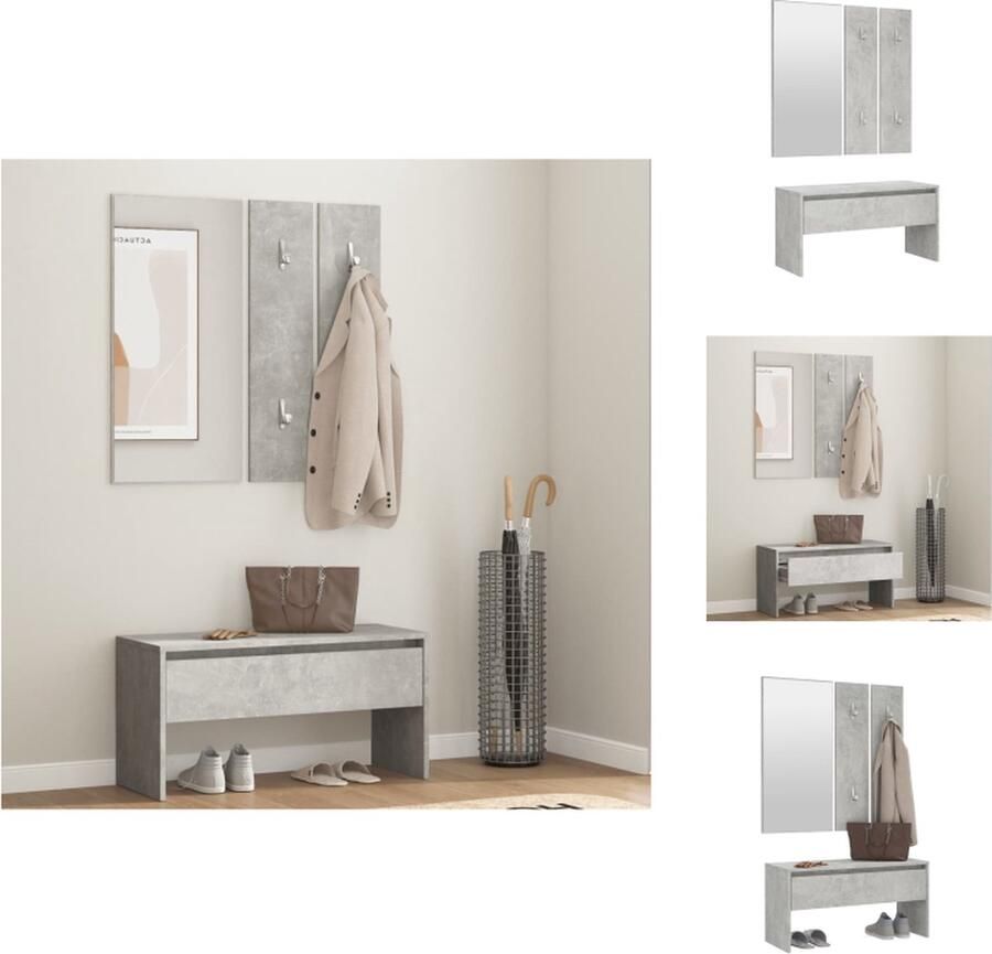 VidaXL Halmeubelset Halmeubelsets Halmeubel Garderobeset Garderobe set bewerkt hout betongrijs - Foto 2