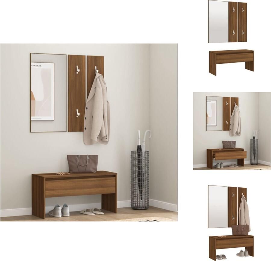 VidaXL Halmeubelset Halmeubelsets Halmeubel Garderobeset Garderobe set bewerkt hout bruin eikenkleur - Foto 3