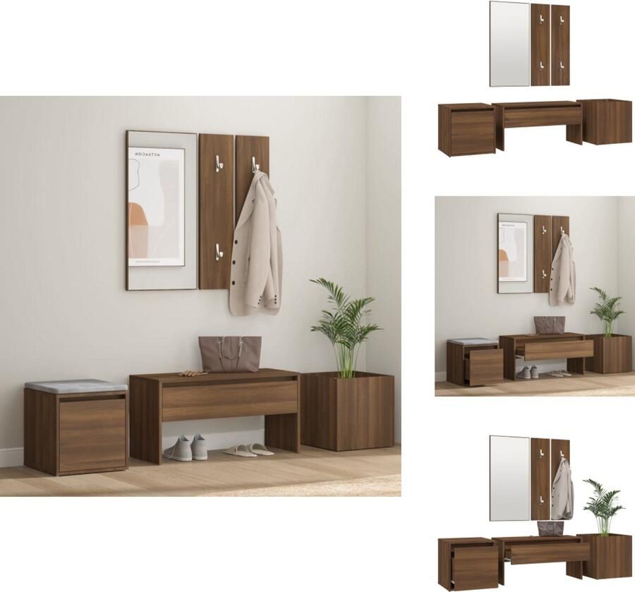 VidaXL Halmeubelset Halmeubelsets Halmeubel Garderobeset Garderobe set bewerkt hout bruin eikenkleur - Foto 2