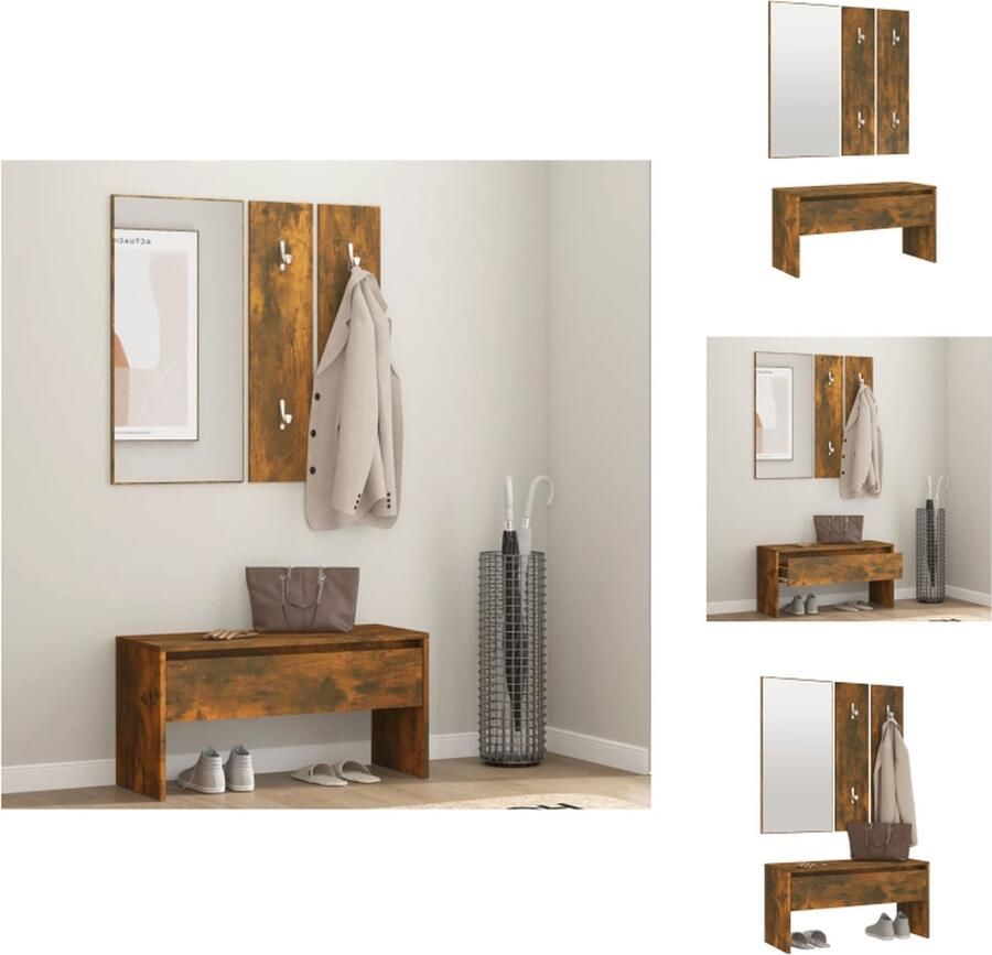 VidaXL Halmeubelset Halmeubelsets Halmeubel Garderobeset Garderobe set bewerkt hout gerookt eikenkleurig