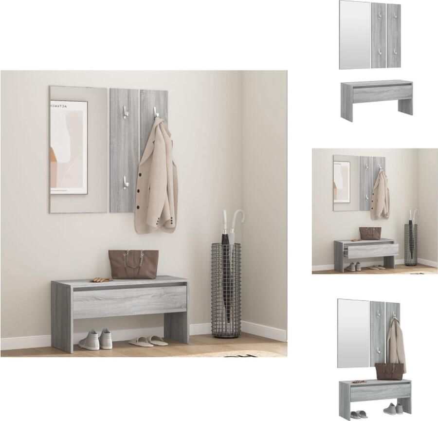 VidaXL Halmeubelset Halmeubelsets Halmeubel Garderobeset Garderobe set bewerkt hout grijs sonoma eikenkleurig