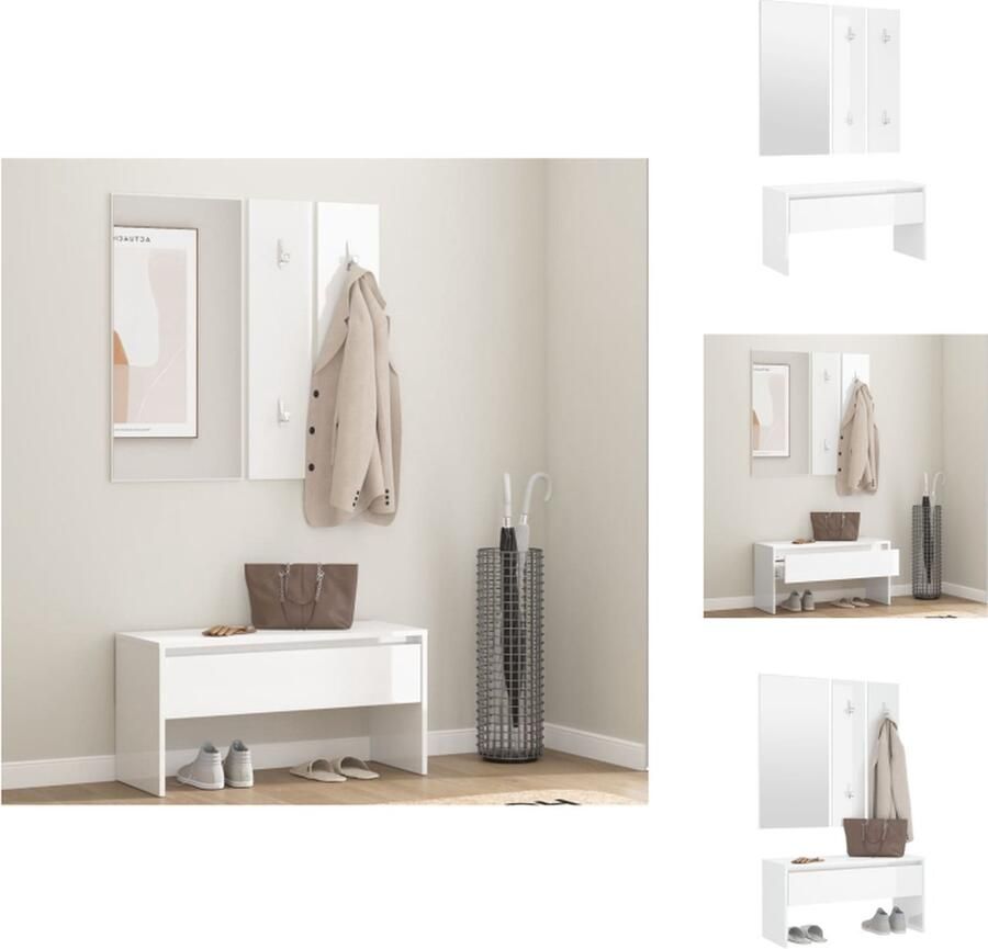 VidaXL Halmeubelset Halmeubelsets Halmeubel Garderobeset Garderobe set bewerkt hout hoogglans wit