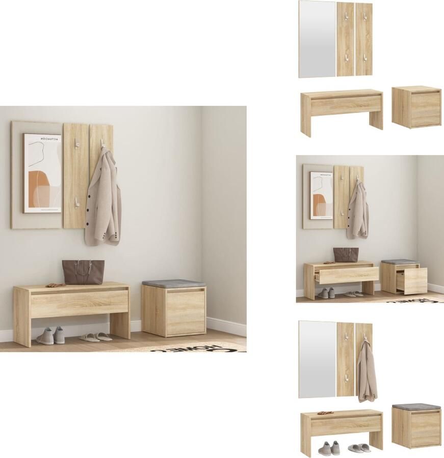 VidaXL Halmeubelset Halmeubelsets Halmeubel Garderobeset Garderobe set bewerkt hout sonoma eikenkleurig
