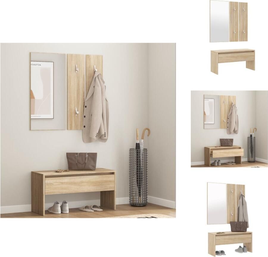 VidaXL Halmeubelset Halmeubelsets Halmeubel Garderobeset Garderobe set bewerkt hout sonoma eiken