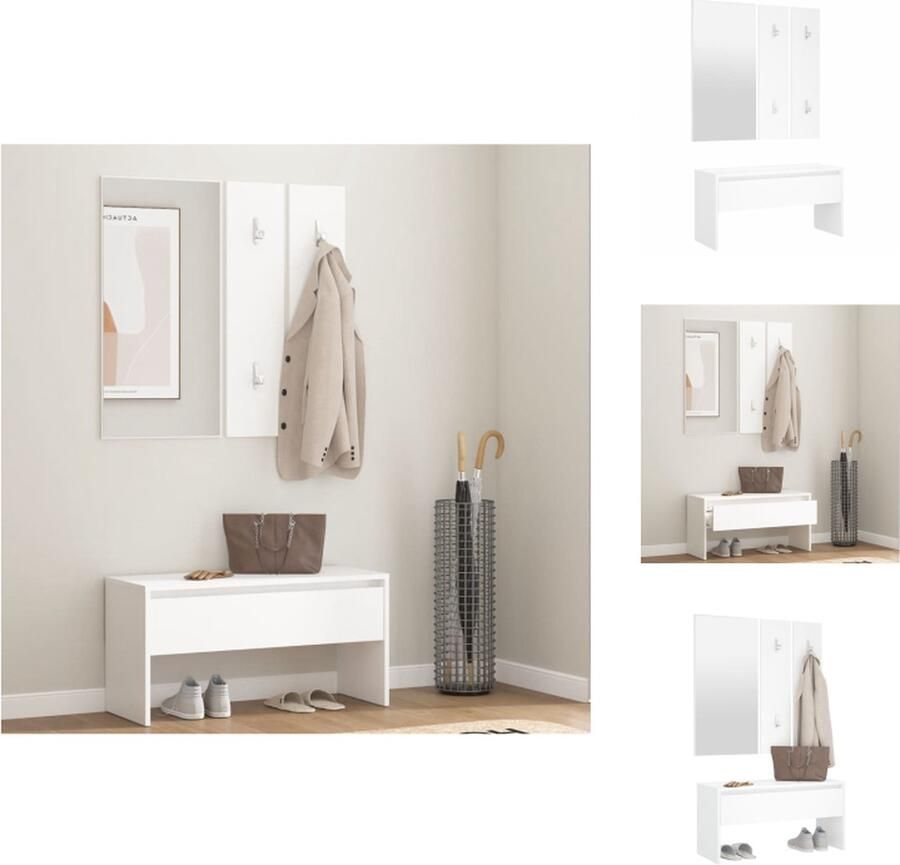 VidaXL Halmeubelset Halmeubelsets Halmeubel Garderobeset Garderobe set bewerkt hout wit