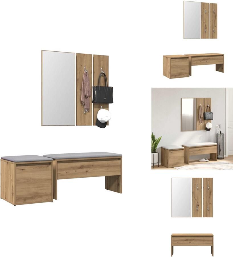 VidaXL Halmeubelset Halmeubelsets Halmeubel Garderobeset Halmeubelset bewerkt hout artisanaal eikenkleur