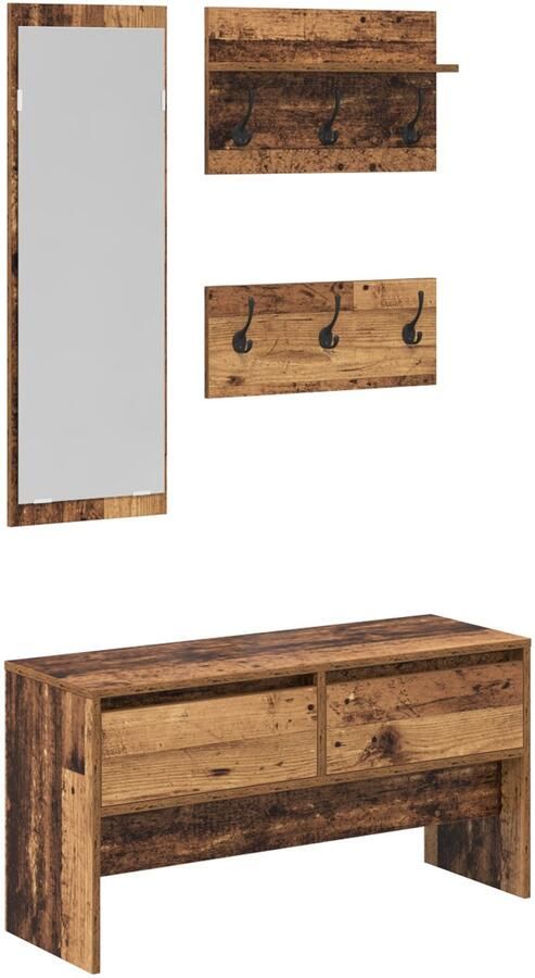 VidaXL Halmeubelset met lade met opslag Oud hout 90 x 31 x 46.5 cm Bewerkt hout