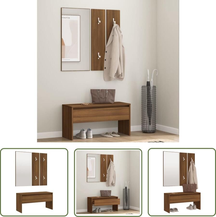The Living Store Gangkastenset Halbank Bruineiken 80 x 30.5 x 40 cm Met lade Gangkast Halstandaard Kastje Opbergbench Houten Meubels - Foto 2
