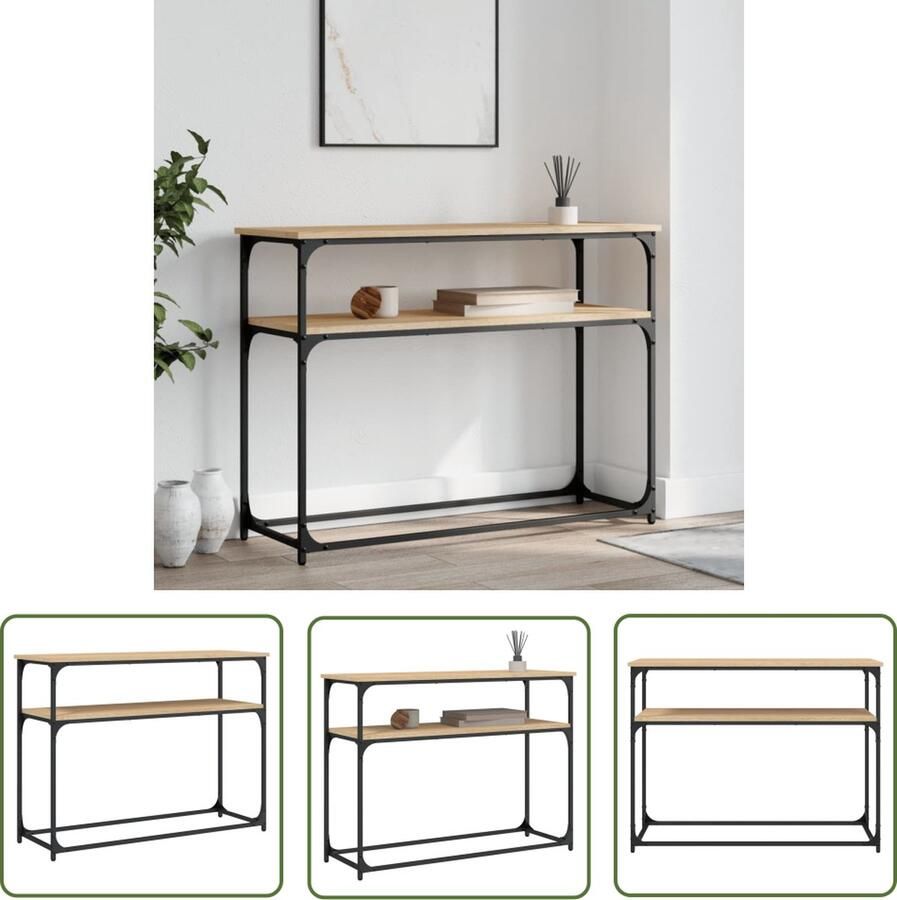 The Living Store Wandtafel Haltafel 120x30x75 cm Verstelbare poten Metalen frame Wandtafel Haltafel Consoletafel Houten Tafeltje Industrieel Meubel