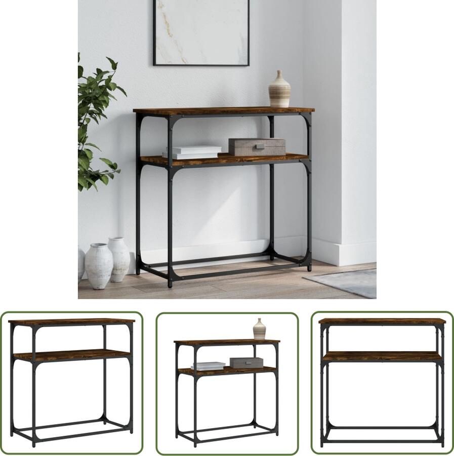 The Living Store Wandtafel 75x35 5x75 cm bewerkt hout gerookt eikenkleurig Wandtafel Haltafel Consoletafel Houten Tafellaar Industrieel Design