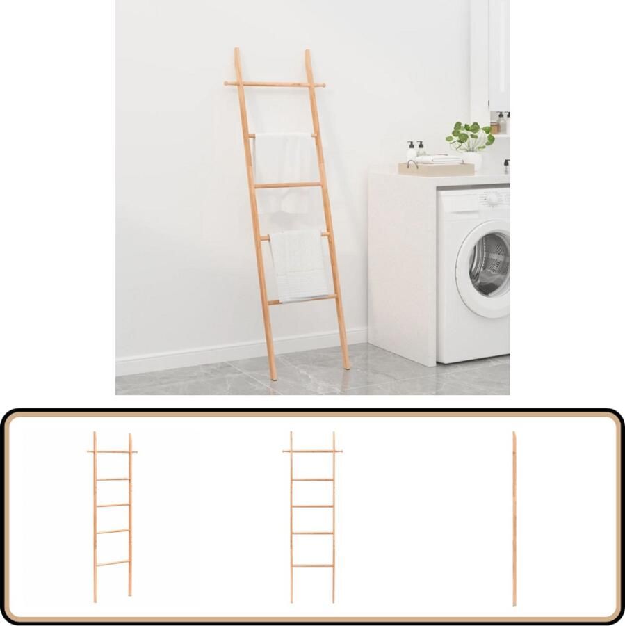 VidaXL Handdoekenladder 170 cm Walnotenhout Houten Handdoekenladder Wandplank Badkamerspiegel Handdoek Rek Vintage Handdoekenrek