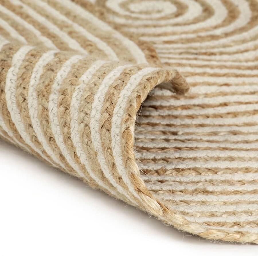 VidaXL Handgemaakt Vloerkleed Jute & Katoen 120 cm Tapijt Jute Vloerkleed Jute Handgemaakt Tapijt Natuurdecoratie Bohemian Style - Foto 2