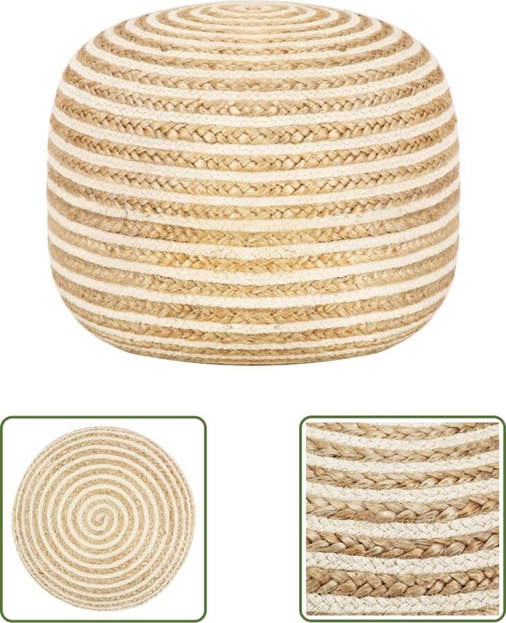 The Living Store Poef Jute 45x30 cm EPS-schuimballetjes Handgemaakt Jute Poef Handgemaakte Poef Vintage Poef Boho Poef Bruine Poef