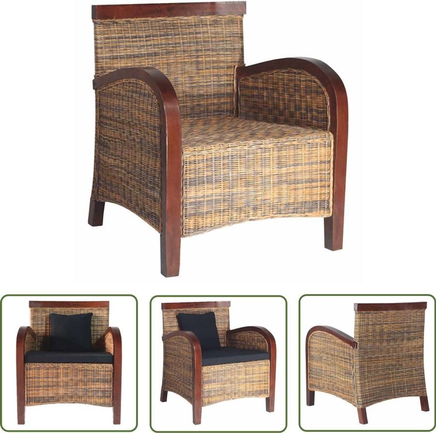 The Living Store Armstoel Rattan 69 x 66 x 79 cm Tropische uitstraling Rattan Fauteuil Handgemaakte Stoel Lounge Stoel Vintage Stoel Binnenstoelen - Foto 2