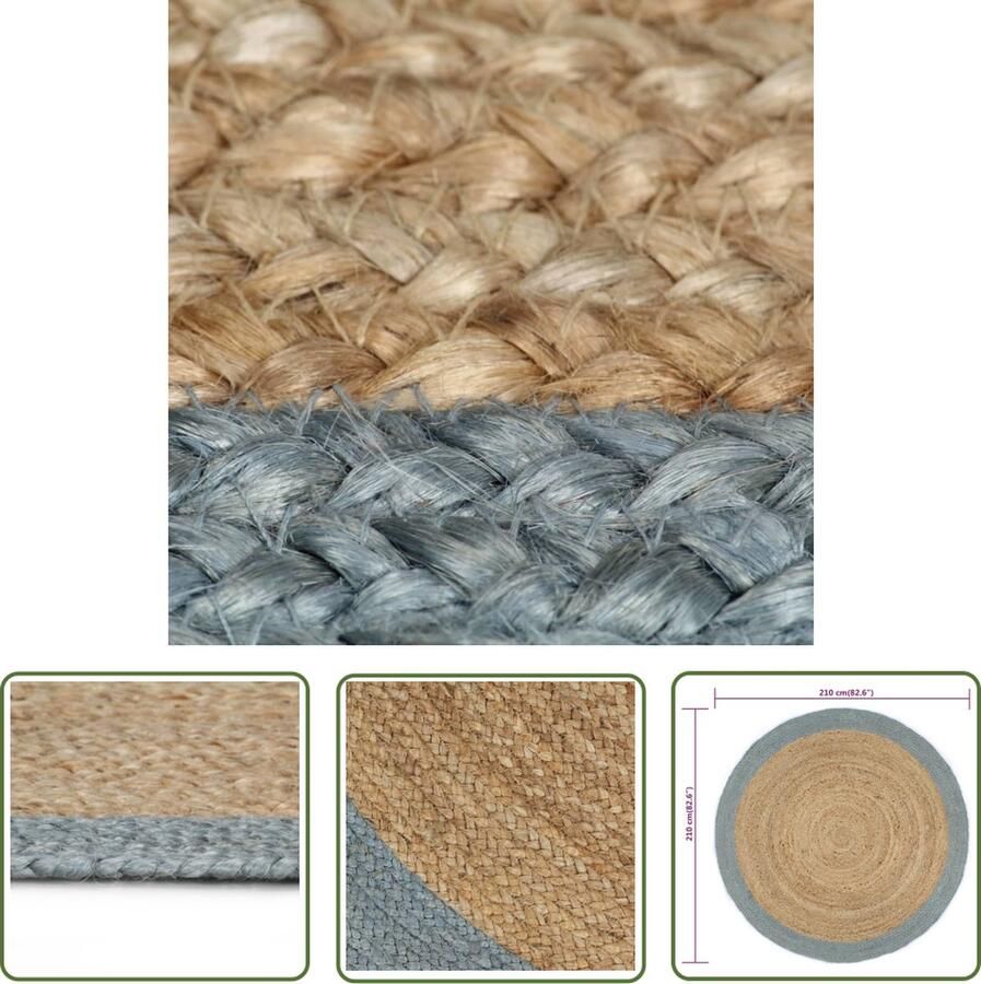 The Living Store Gevlochten Jute Tapijt 210 cm Handgemaakt Bruin en Olijfgroen Aantrekkelijke textuur Jute Tapijt Handgemaakte Tapijt Vintage Vloerkleed Natuurlijke Materialen Boho Stijl