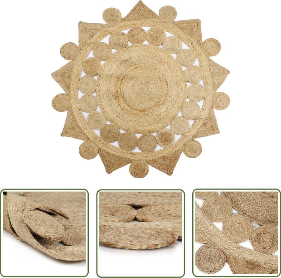 The Living Store Naturel Gevlochten Jute Tapijt 90 cm Diameter Handgemaakt en Uniek Duurzaam en Onderhoudsarm Jute Tapijt Handgeweven Tapijt Vintage Tapijt Boho Tapijt Natuurttapijt