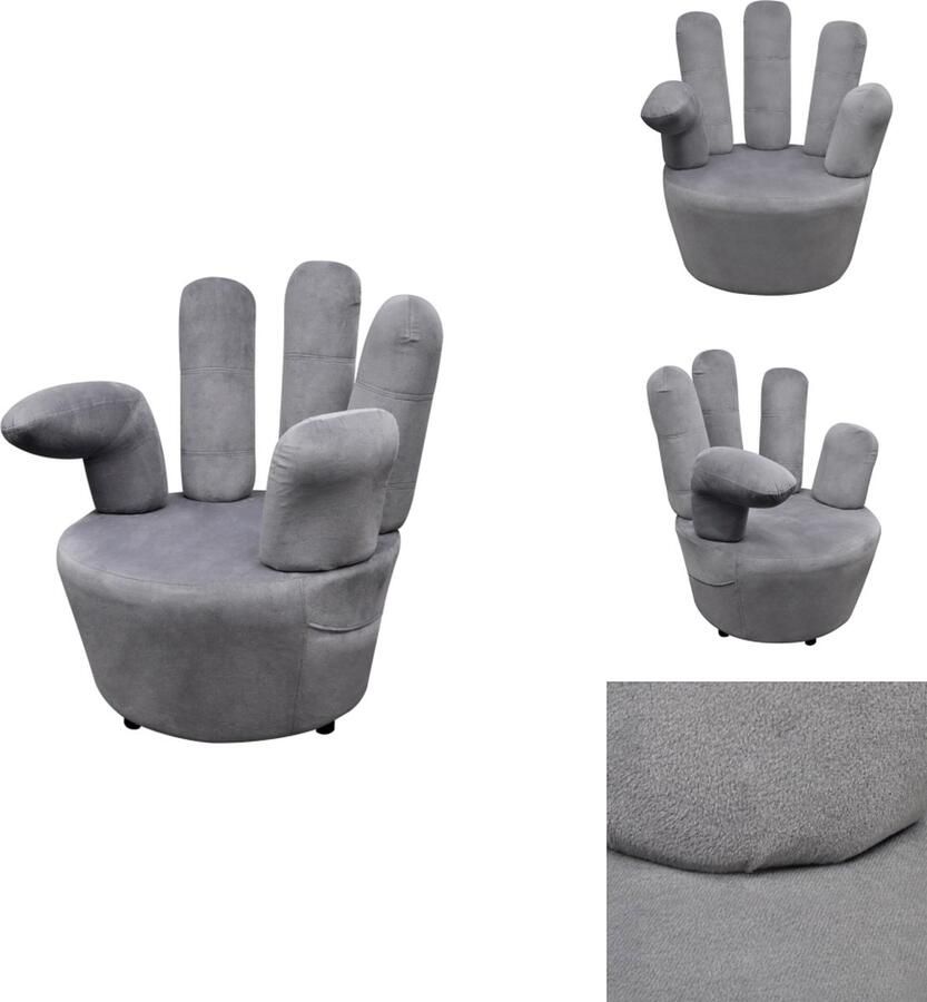 VidaXL Handvormige fluwelen stoel Grijs 73.5 x 73.5 x 95 cm Houten frame Fauteuil