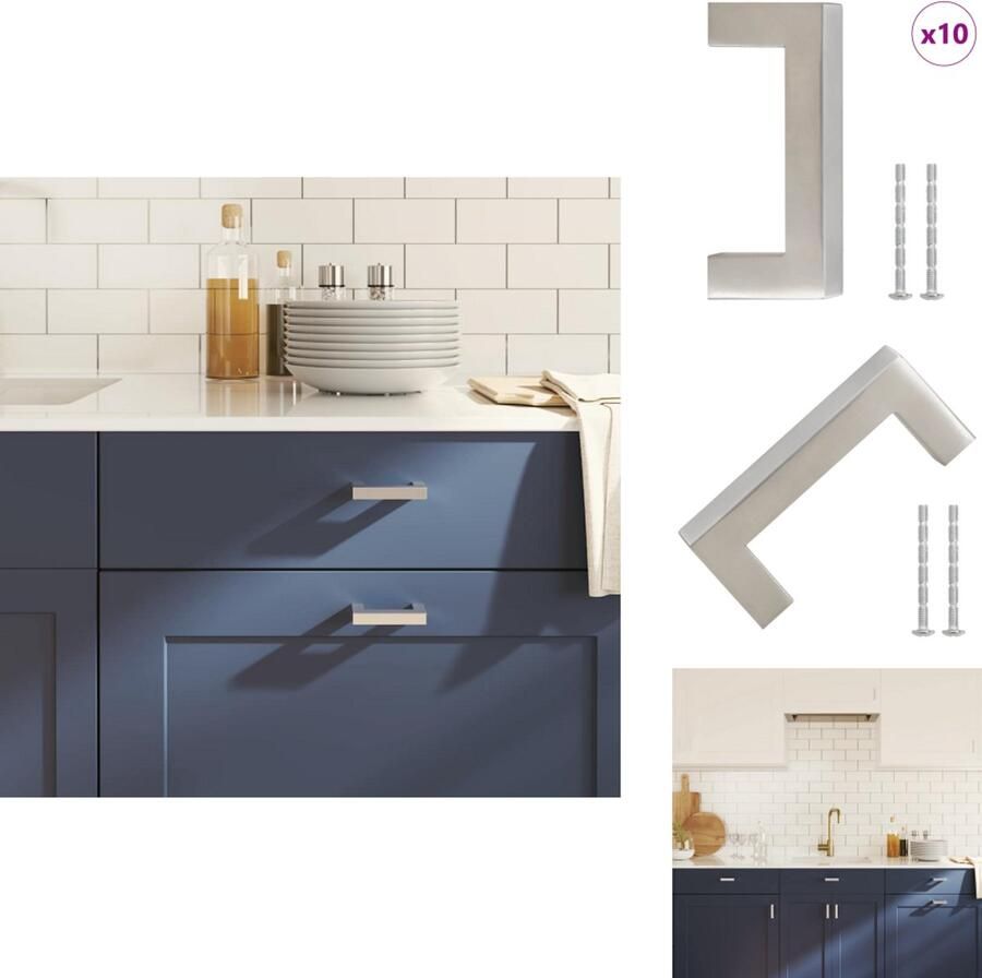VidaXL Handvat Handvatten Handgreep Voor Kast Handgreep Handvatten 10 st 64 mm roestvrij staal zilverkleurig