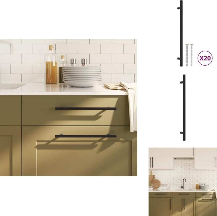 VidaXL Handvat Handvatten Handgreep Voor Kast Handgreep Handvatten 20 st 224 mm roestvrij staal zwart
