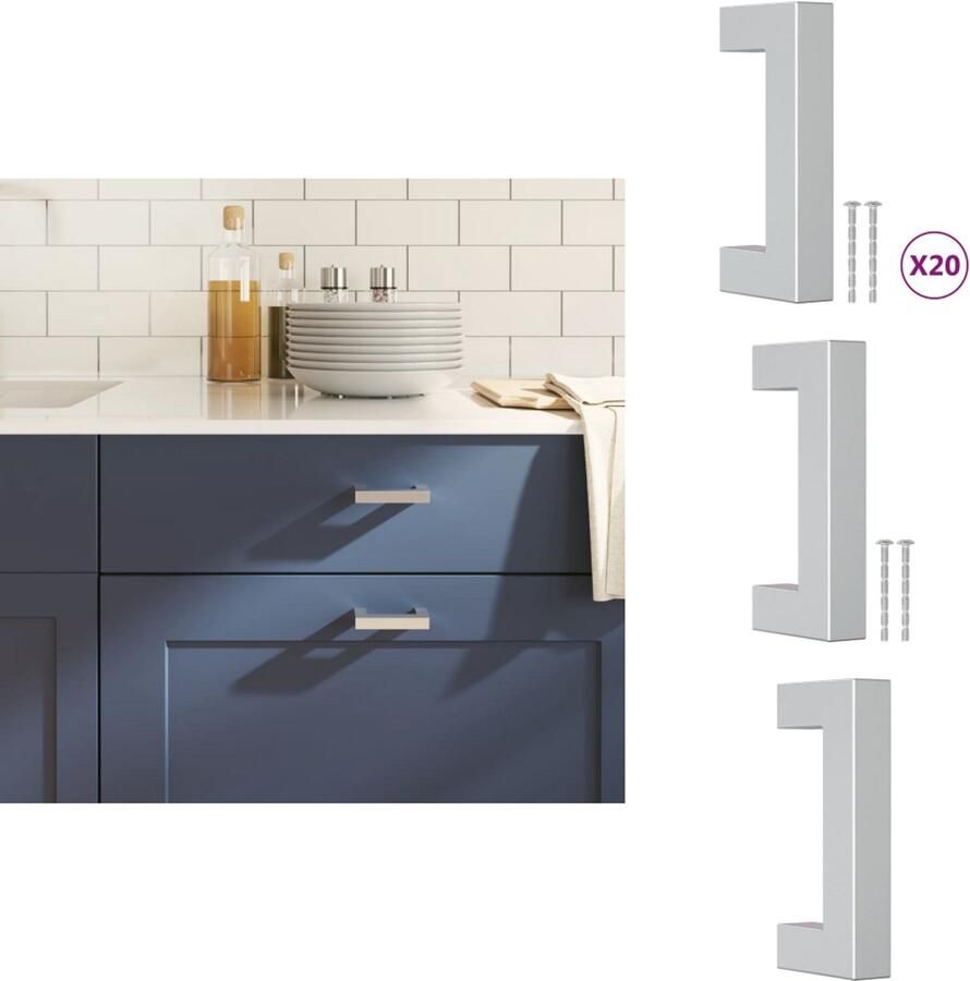 VidaXL Handvat Handvatten Handgreep Voor Kast Handgreep Handvatten 20 st 64 mm roestvrij staal zilverkleurig