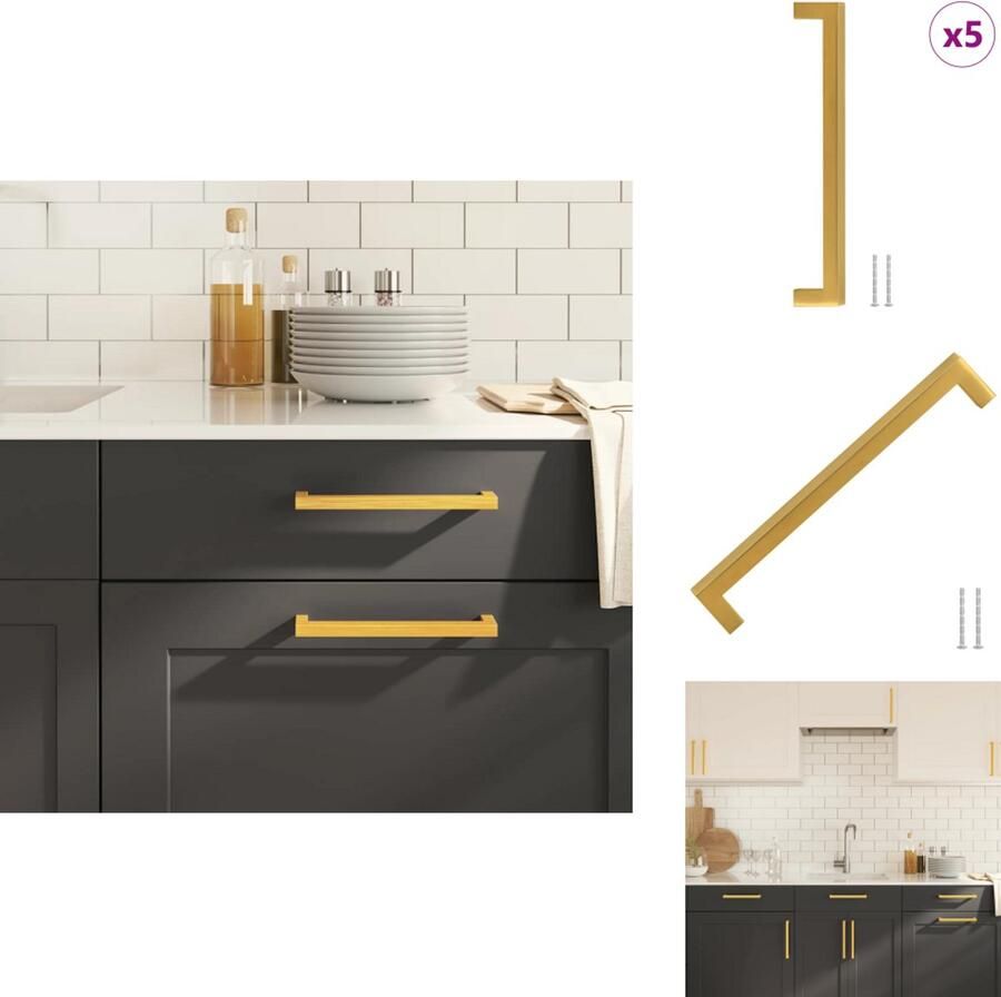 VidaXL Handvat Handvatten Handgreep Voor Kast Handgreep Handvatten 5 st 192 mm roestvrij staal goudkleurig