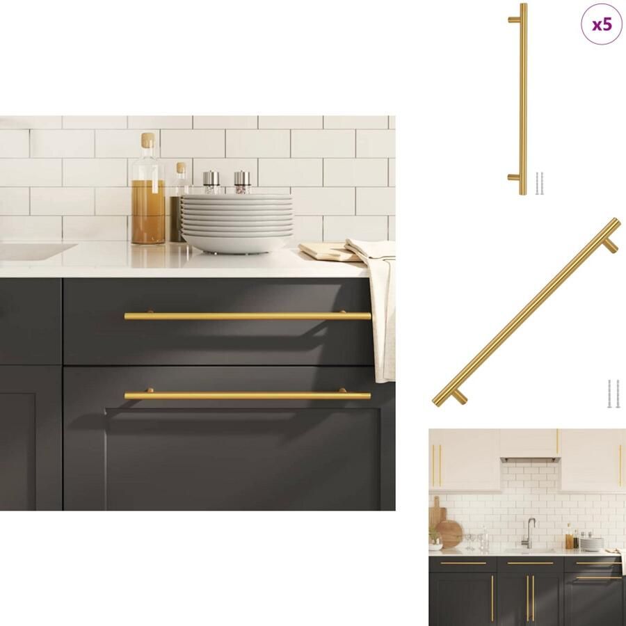 VidaXL Handvat Handvatten Handgreep Voor Kast Handgreep Handvatten 5 st 320 mm roestvrij staal goudkleurig
