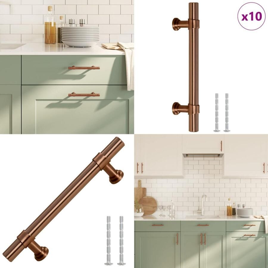 VidaXL Handvatten 10 st 96 mm roestvrij staal bronskleurig Handvat Handvatten Handgreep Voor Kast Handgreep