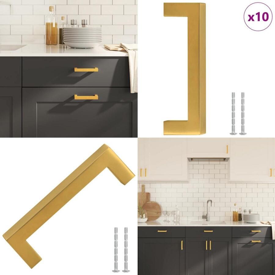 VidaXL Handvatten 10 st 96 mm roestvrij staal goudkleurig Handvat Handvatten Handgreep Voor Kast Handgreep