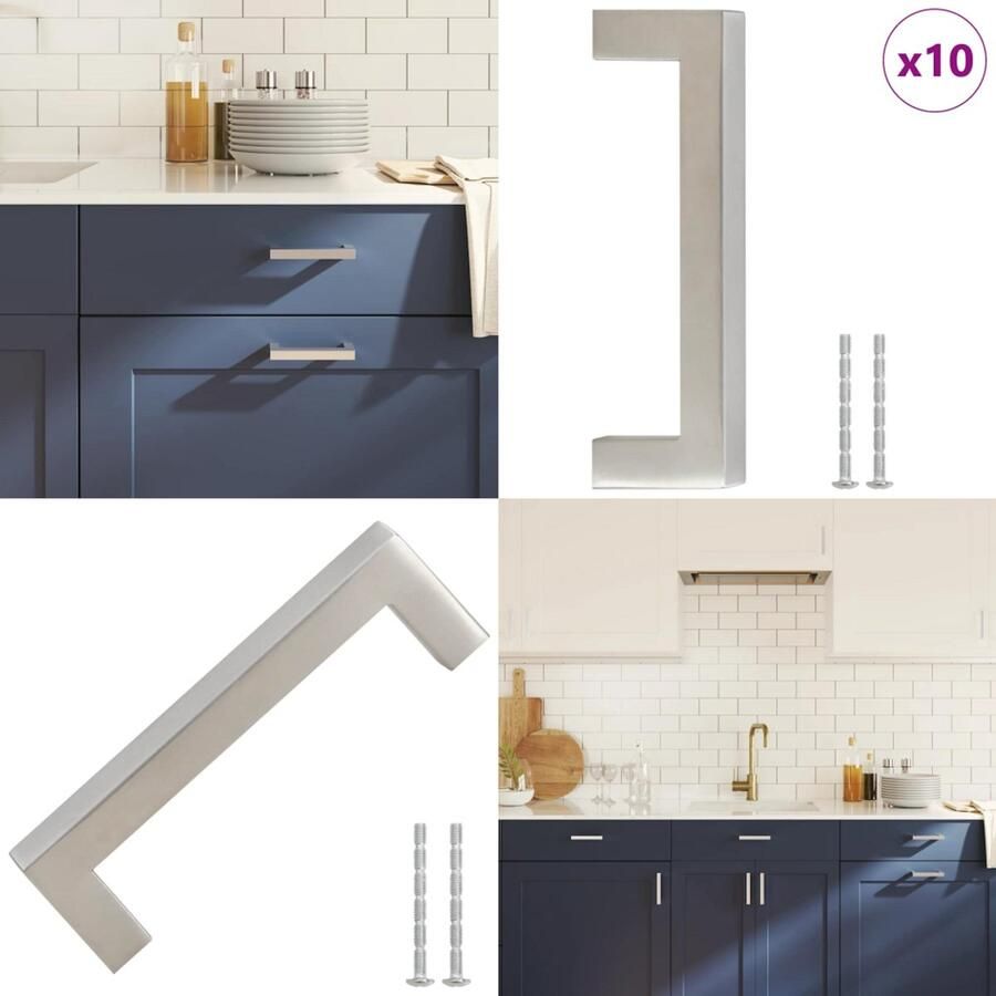 VidaXL Handvatten 10 st 96 mm roestvrij staal zilverkleurig Handvat Handvatten Handgreep Voor Kast Handgreep