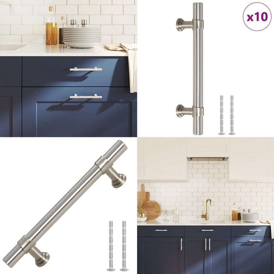 VidaXL Handvatten 10 st 96 mm roestvrij staal zilverkleurig Handvat Handvatten Handgreep Voor Kast Handgreep