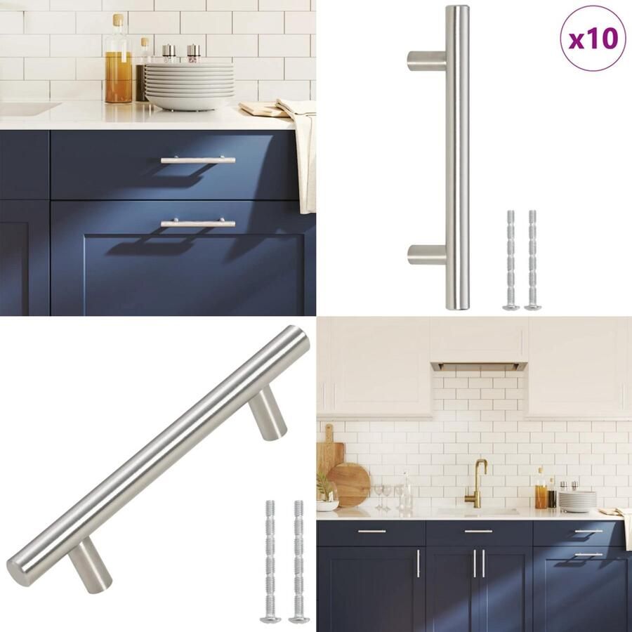 VidaXL Handvatten 10 st 96 mm roestvrij staal zilverkleurig Handvat Handvatten Handgreep Voor Kast Handgreep