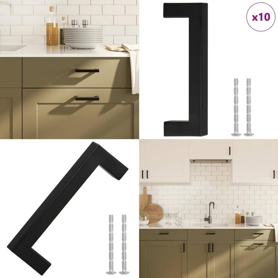 VidaXL Handvatten 10 st 96 mm roestvrij staal zwart Handvat Handvatten Handgreep Voor Kast Handgreep