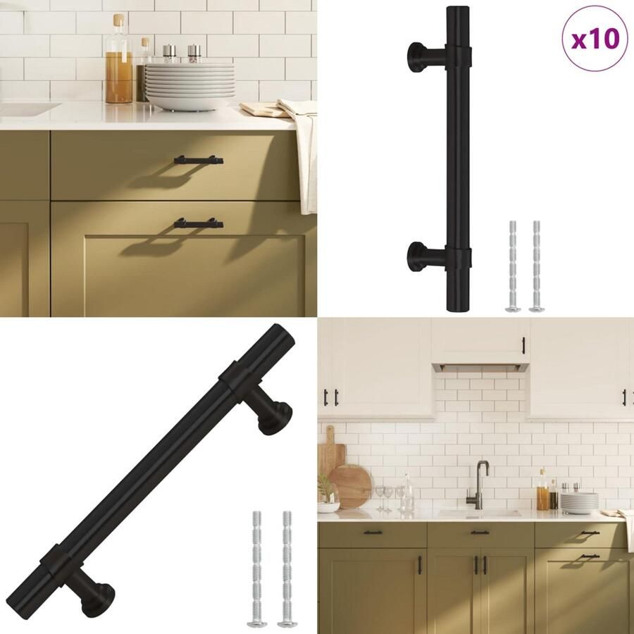 VidaXL Handvatten 10 st 96 mm roestvrij staal zwart Handvat Handvatten Handgreep Voor Kast Handgreep