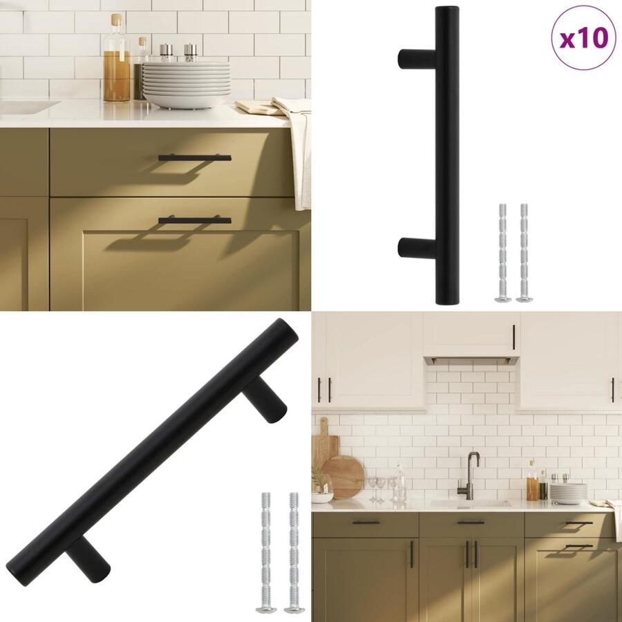 VidaXL Handvatten 10 st 96 mm roestvrij staal zwart Handvat Handvatten Handgreep Voor Kast Handgreep