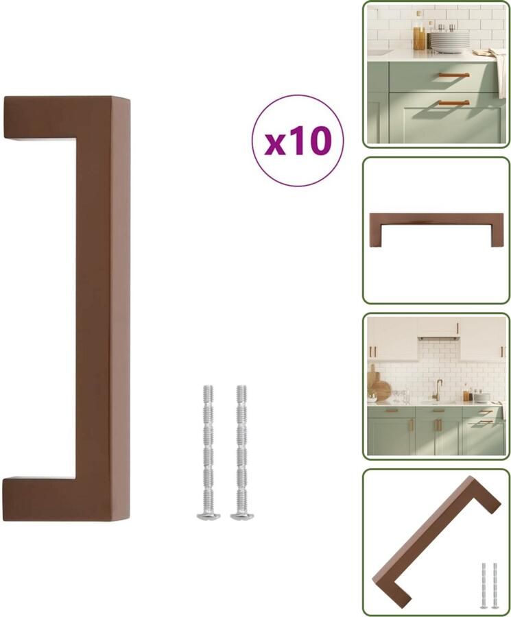 VidaXL Handvatten 10 stuks 128 mm RVS Bronskleurig Meubelgrepen voor Kasten en Lades Meubelhandvatten Keukenhandgrepen Kastgrepen Ladegrepen Roestvaststaal Handgrepen